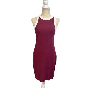 SKIMS SOFT LOUNGE RINGER TANK Cotton Rib MINI DRESS Jersey Knit Burgundy Sz XL